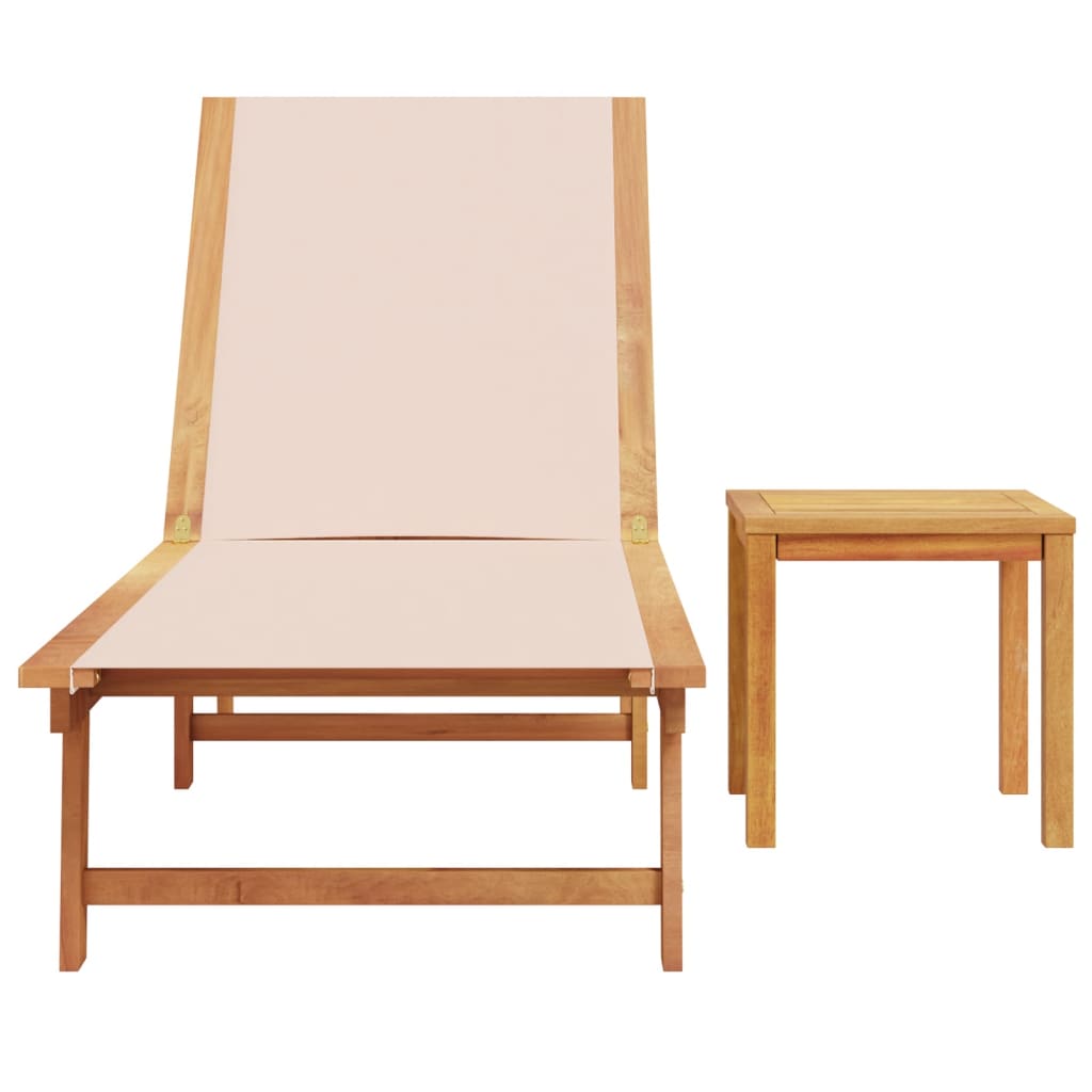 vidaXL Sun Lounger with Table Cream Solid Wood Acacia and Textilene