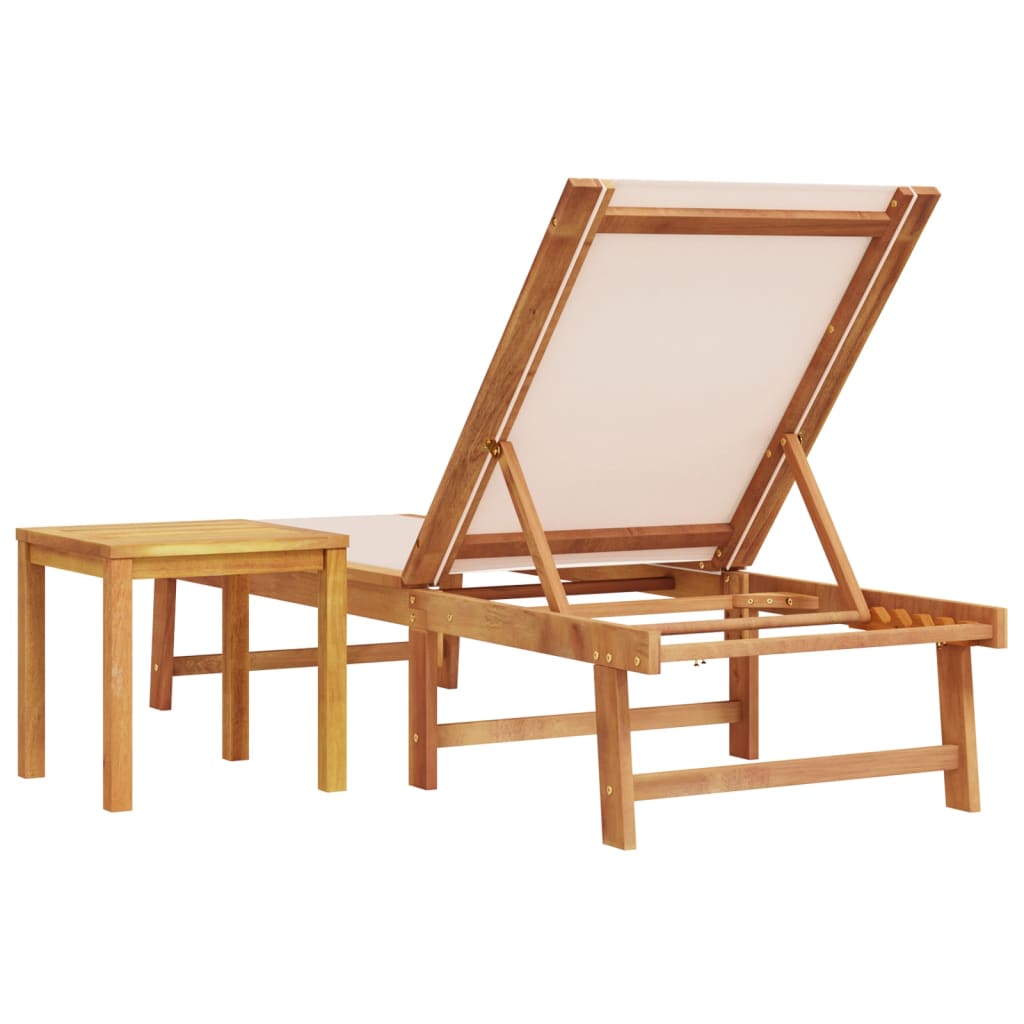 vidaXL Sun Lounger with Table Cream Solid Wood Acacia and Textilene