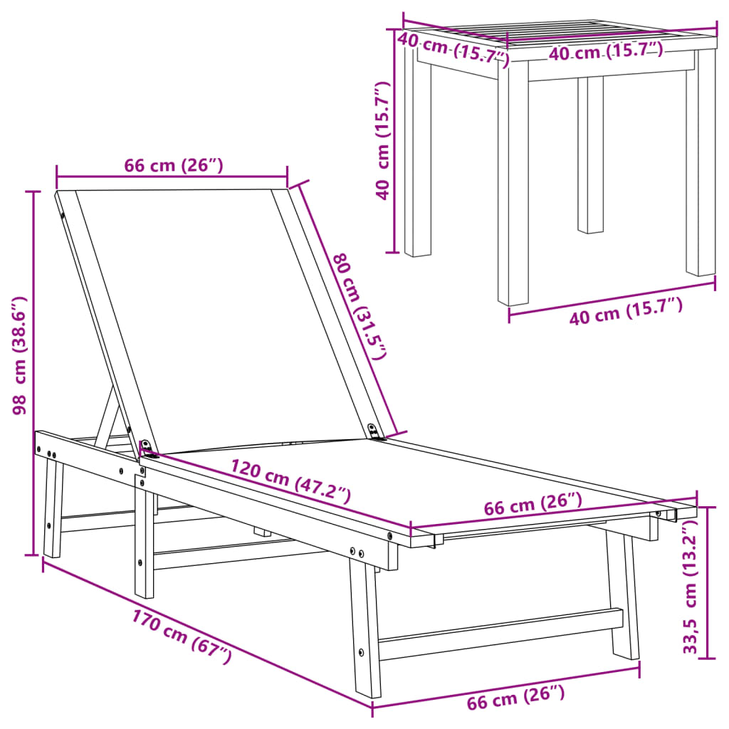 vidaXL Sun Lounger with Table Cream Solid Wood Acacia and Textilene