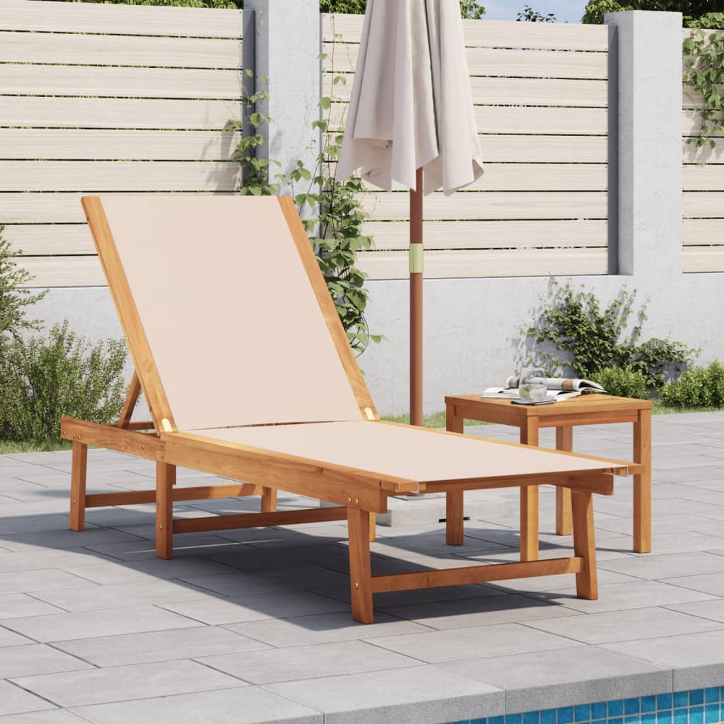 vidaXL Sun Lounger with Table Cream Solid Wood Acacia and Textilene