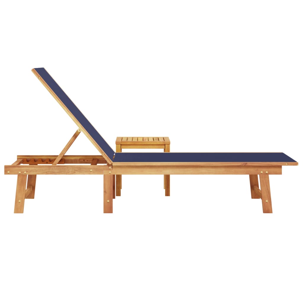 vidaXL Sun Lounger with Table Blue Solid Wood Acacia and Textilene