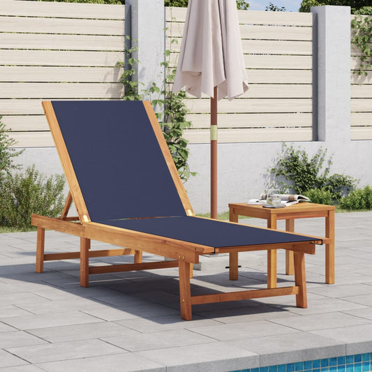 vidaXL Sun Lounger with Table Blue Solid Wood Acacia and Textilene