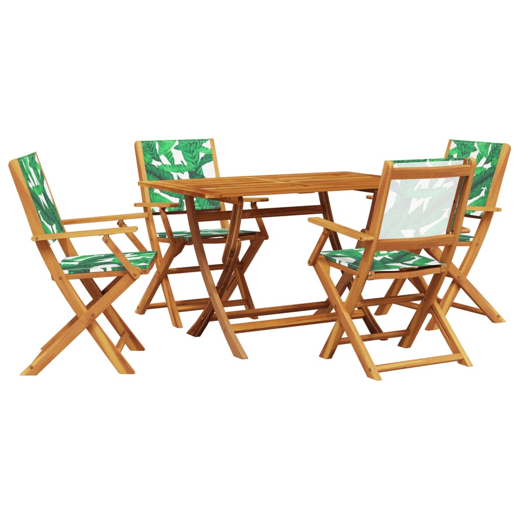 vidaXL 5 Piece Garden Dining Set Leaf Pattern Fabric and Solid Wood