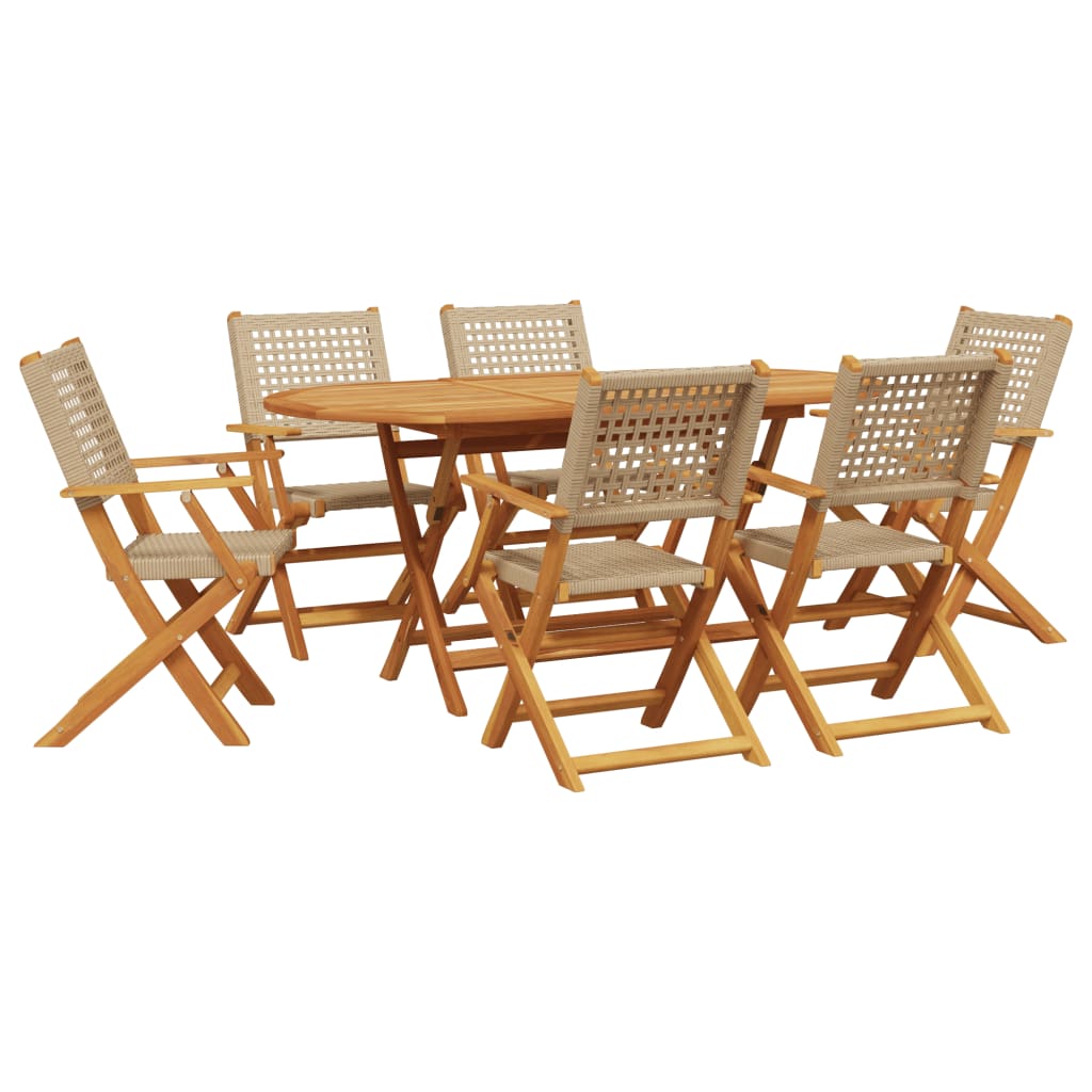 vidaXL 7 Piece Garden Dining Set Beige Poly Rattan and Solid Wood