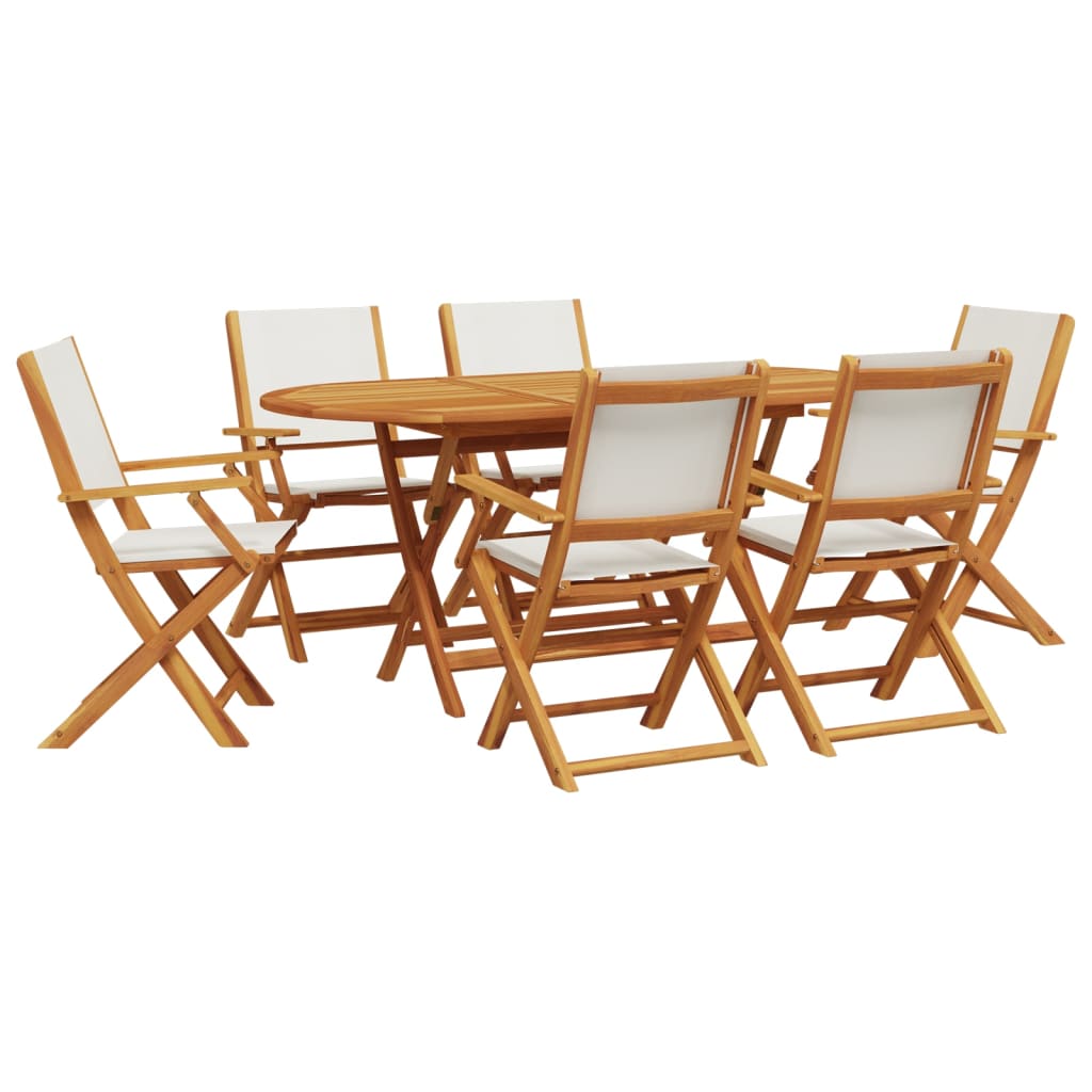 vidaXL 7 Piece Garden Dining Set Cream White Fabric and Solid Wood