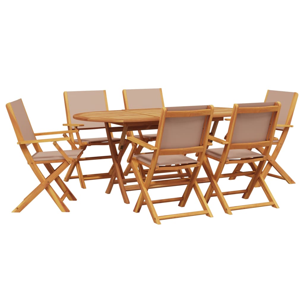 vidaXL 7 Piece Garden Dining Set Taupe Fabric and Solid Wood