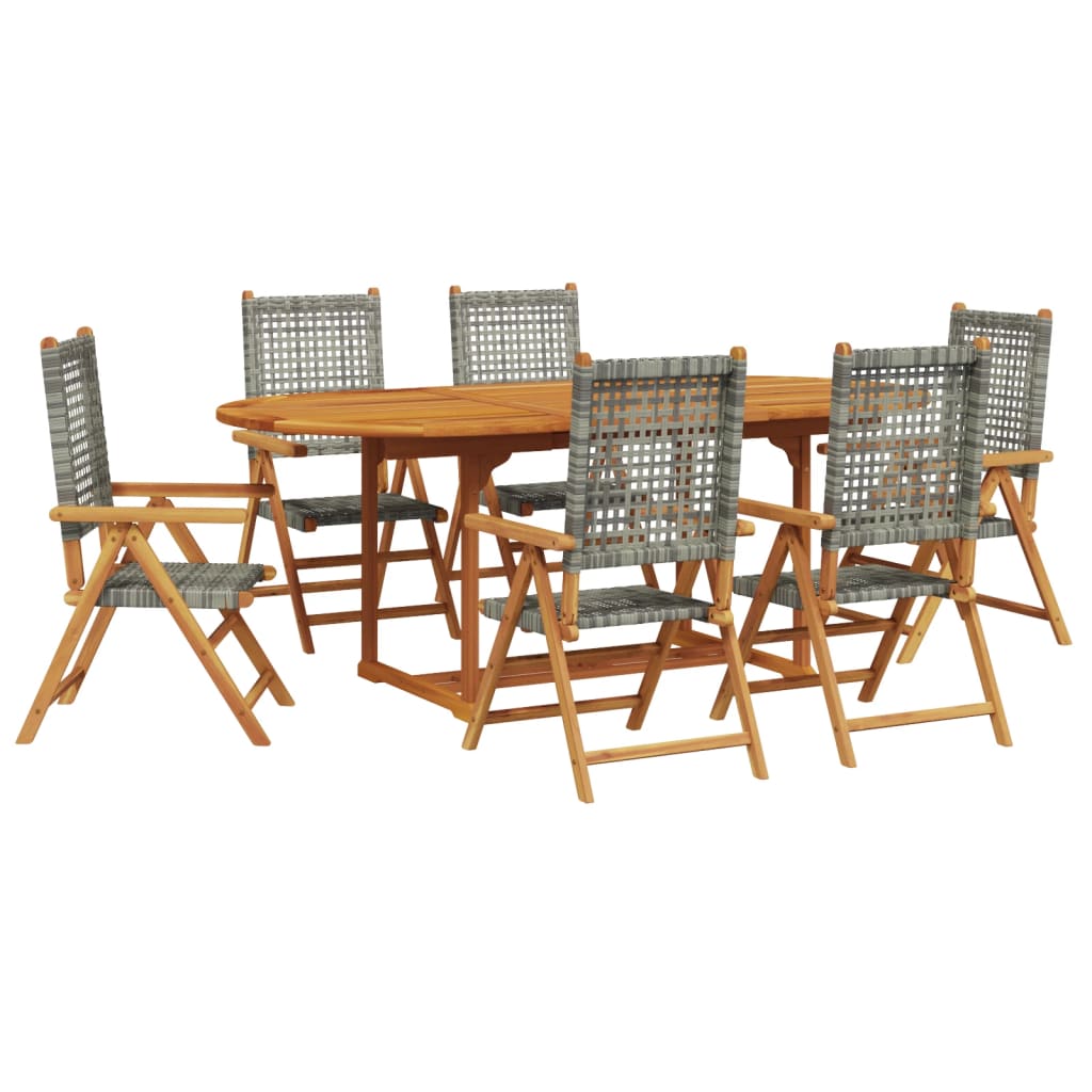 vidaXL 7 Piece Garden Dining Set Grey Poly Rattan and Solid Wood