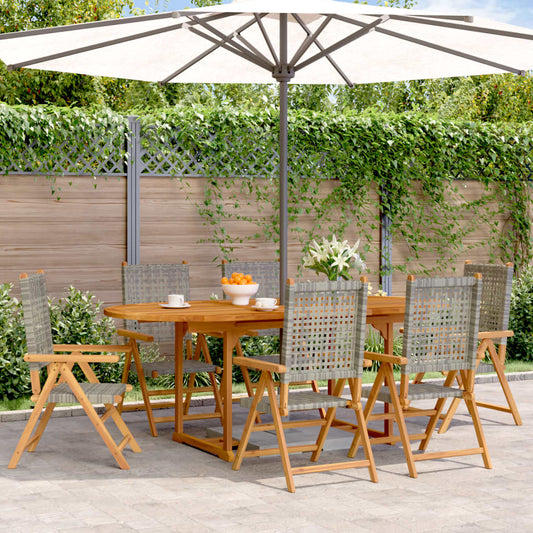 vidaXL 7 Piece Garden Dining Set Grey Poly Rattan and Solid Wood