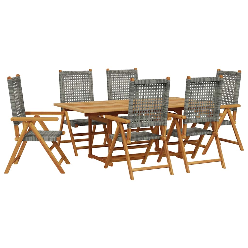 Garden Dining Set | Grey | Solid acacia wood, PE rattan | Large