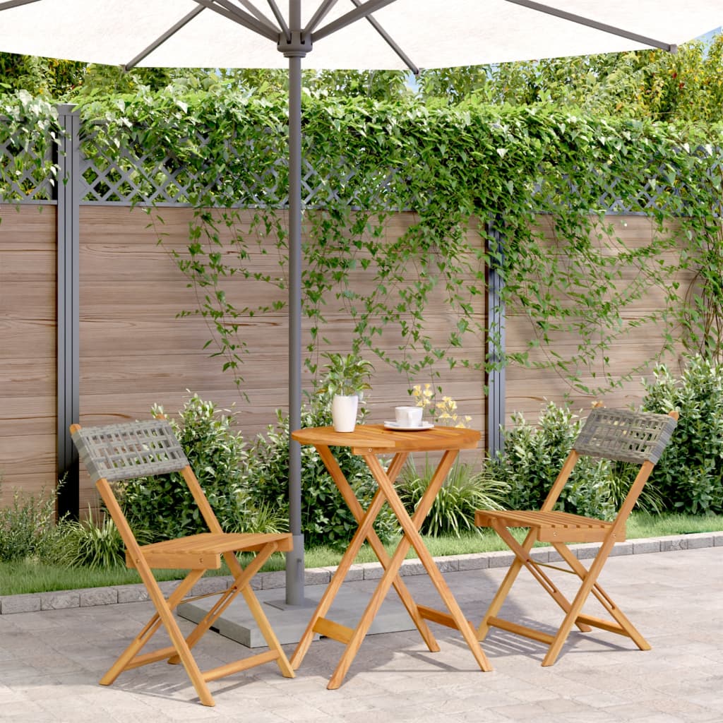 Bistro Set | Grey | Solid Acacia wood | Small |  Foldable  | Bistro Set