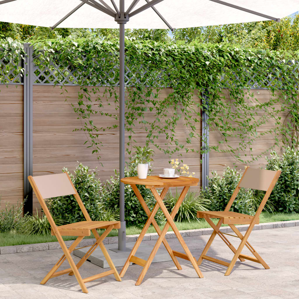 Bistro Set | Taupe | Solid acacia wood and polyester | Compact | Foldable