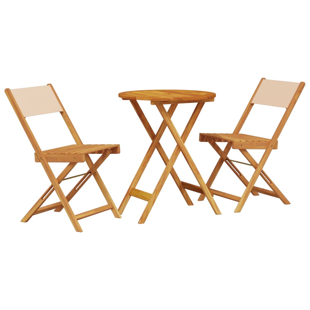 Bistro Set | Beige | Solid Acacia wood | Compact | Foldable | Bistro Set