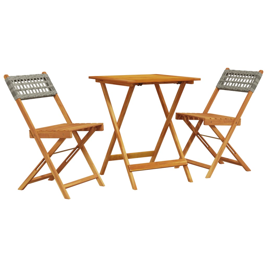 Bistro Set | Grey | Solid acacia wood with oil finish, PE rattan | Medium