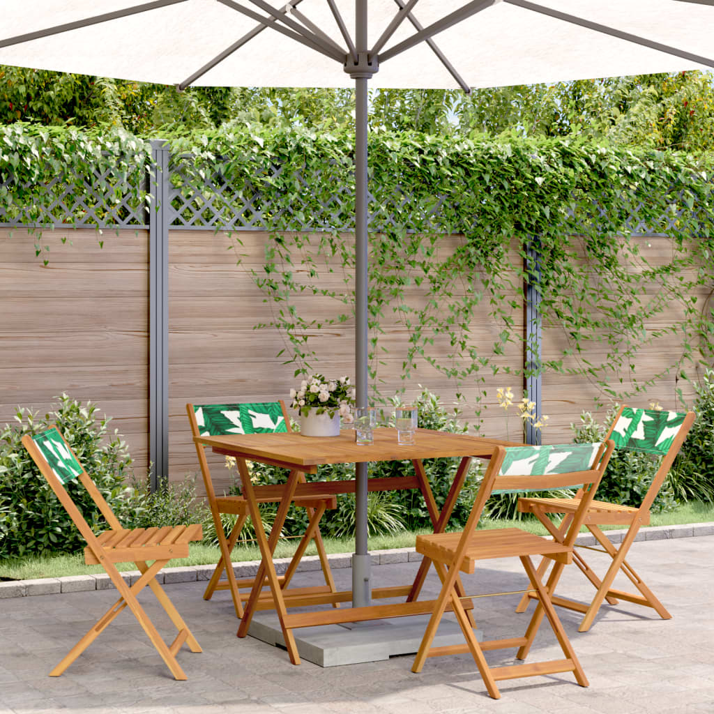 5 Piece Garden Dining Set Leaf Pattern Fabric and Solid Wood