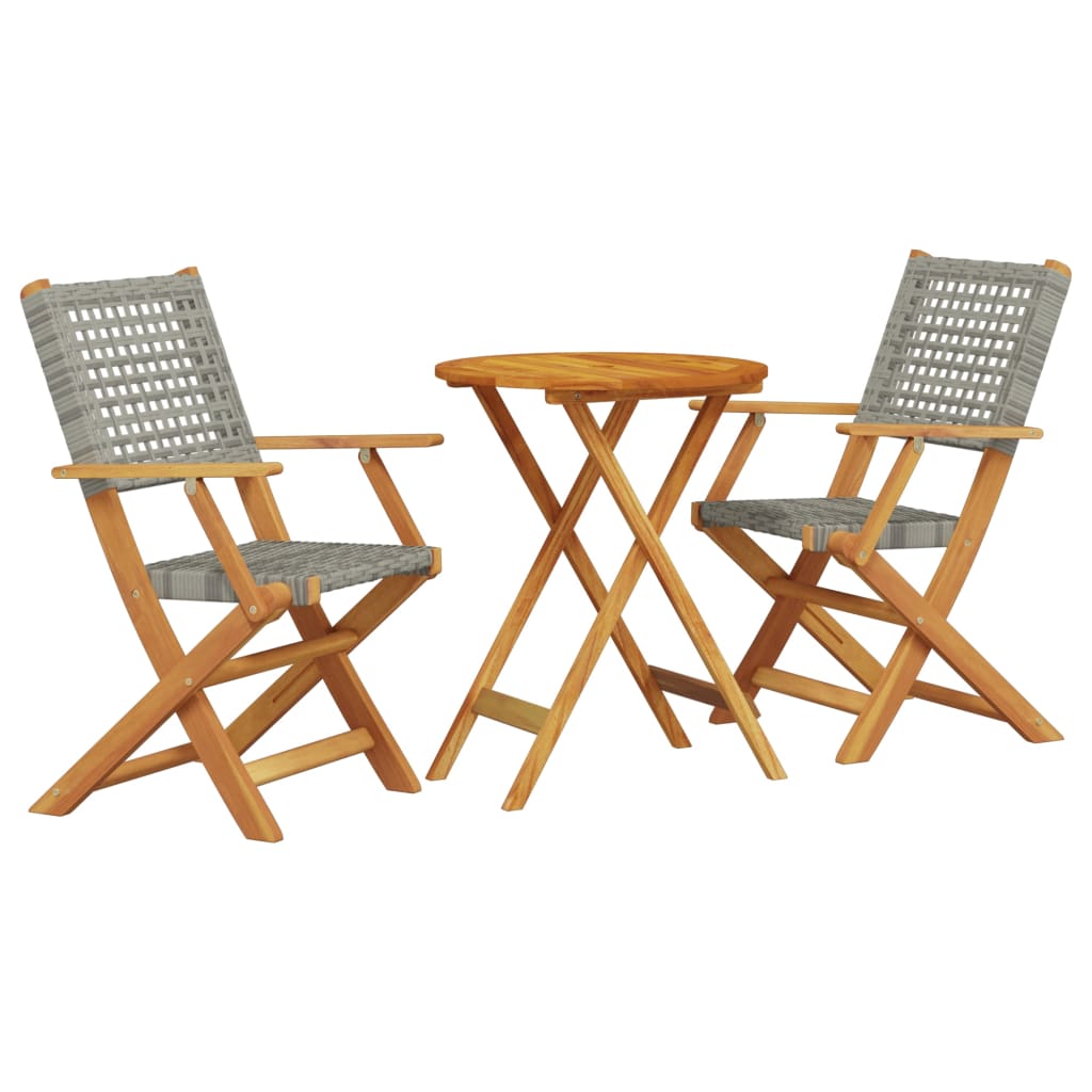 Bistro Set | Grey and Natural Wood | Solid acacia wood, PE rattan | Small