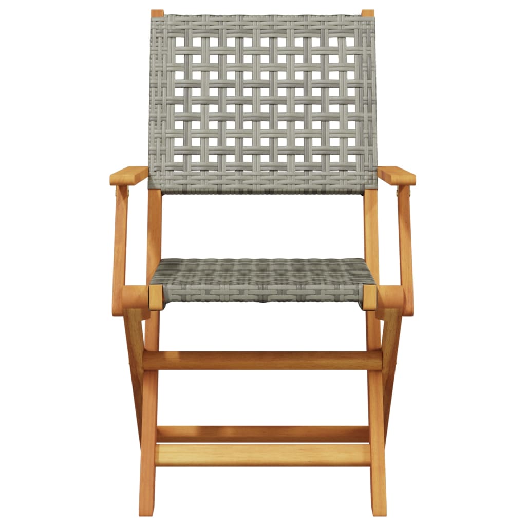 Bistro Set | Grey and Natural Wood | Solid acacia wood, PE rattan | Small