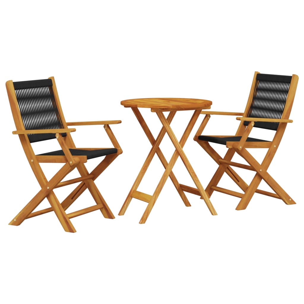 Bistro Set | Black | Solid acacia wood, Polypropylene | Compact