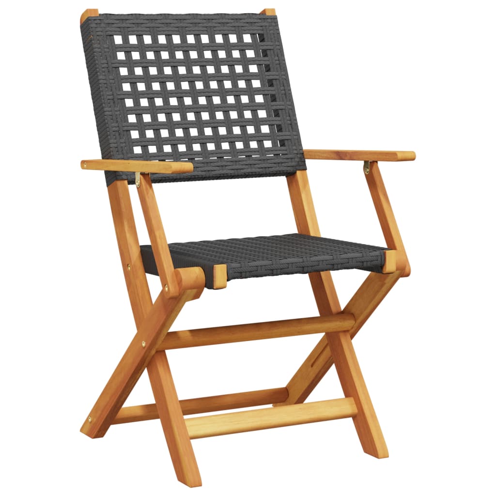 Bistro Set | Black | Solid acacia wood, PE rattan | Compact | Foldable