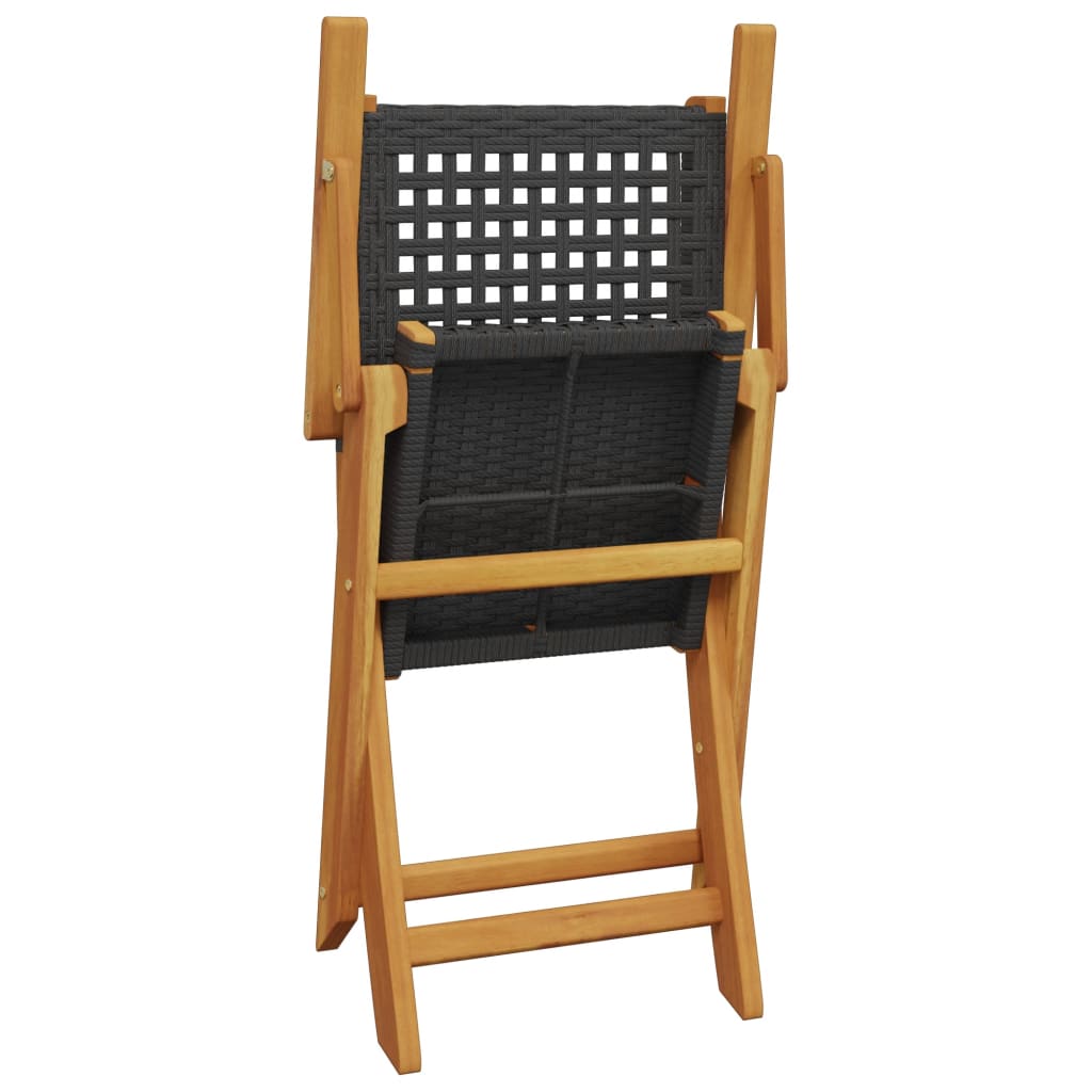 Bistro Set | Black | Solid acacia wood, PE rattan | Compact | Foldable