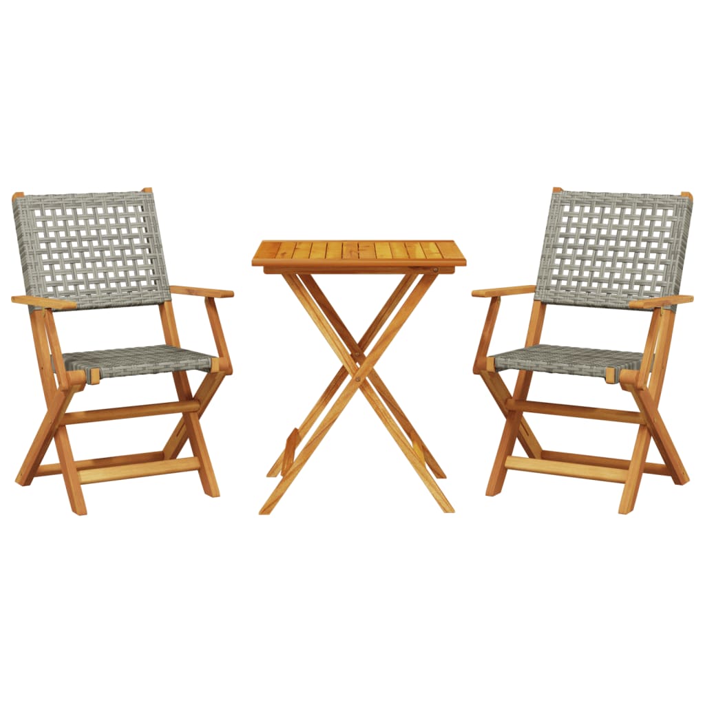 vidaXL 3 Piece Bistro Set Grey Poly Rattan and Solid Wood