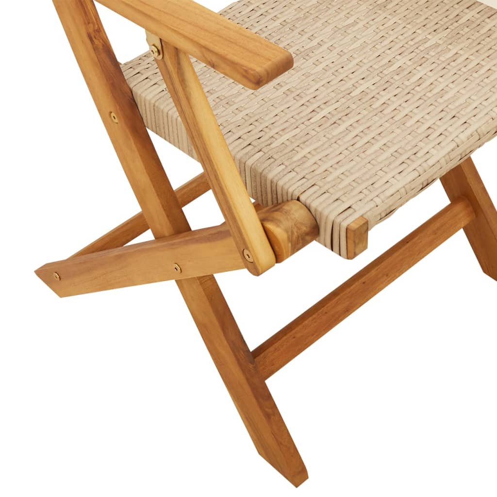 Bistro Set | Beige | Solid acacia wood and PE rattan | Foldable