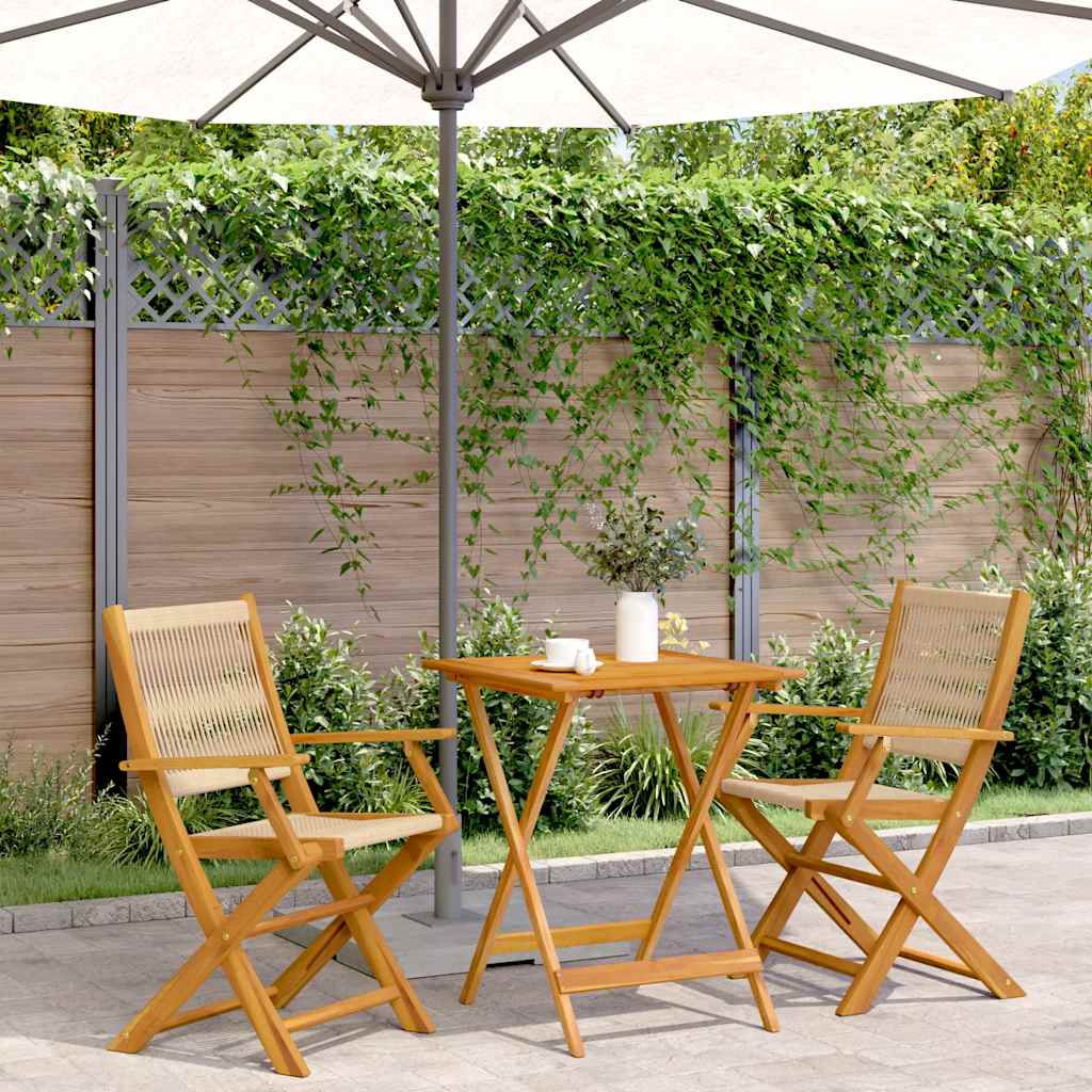 Bistro Set | Beige | Solid acacia wood, Polypropylene | Compact