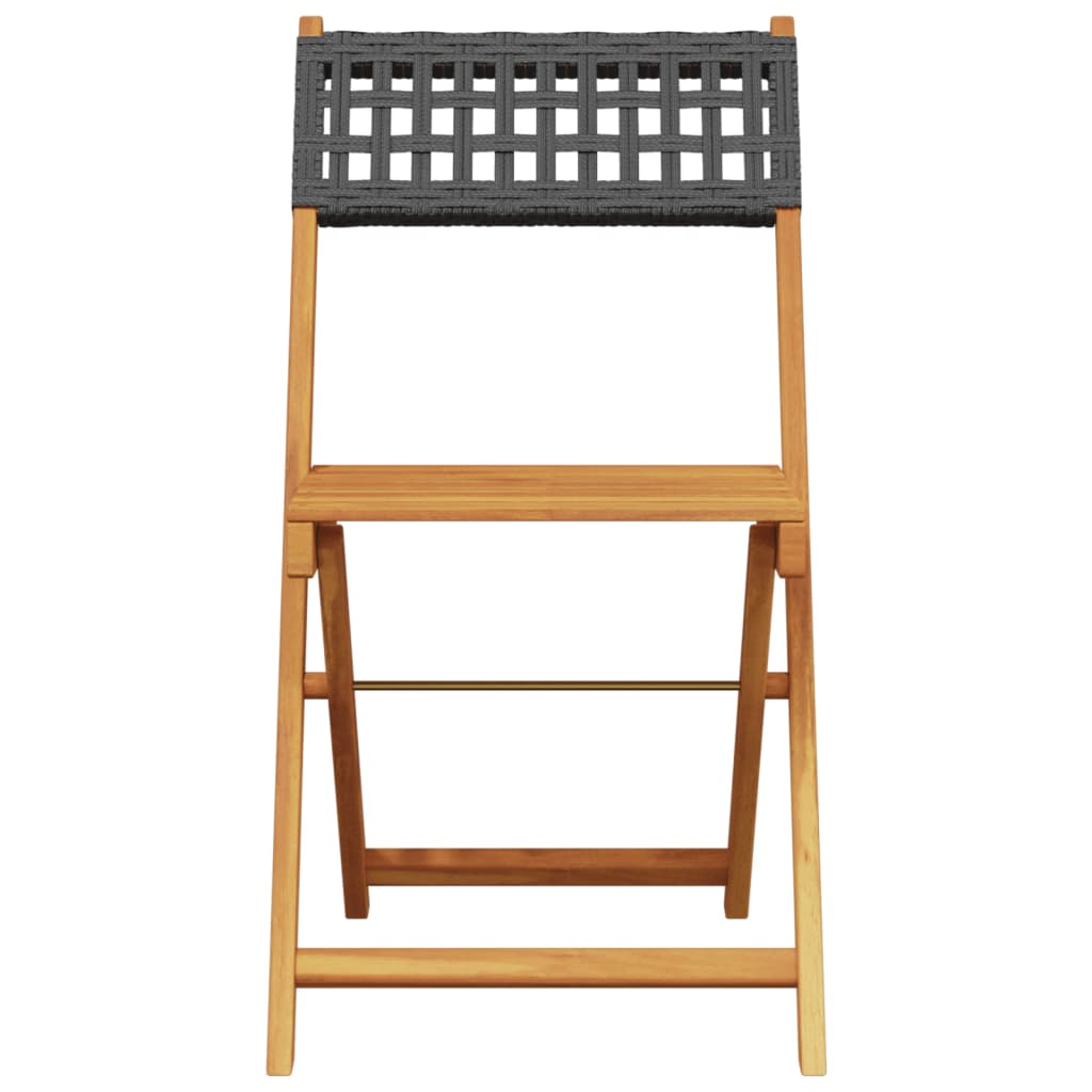 Bistro Set | Black | Solid Acacia wood, Poly Rattan | Medium | Foldable