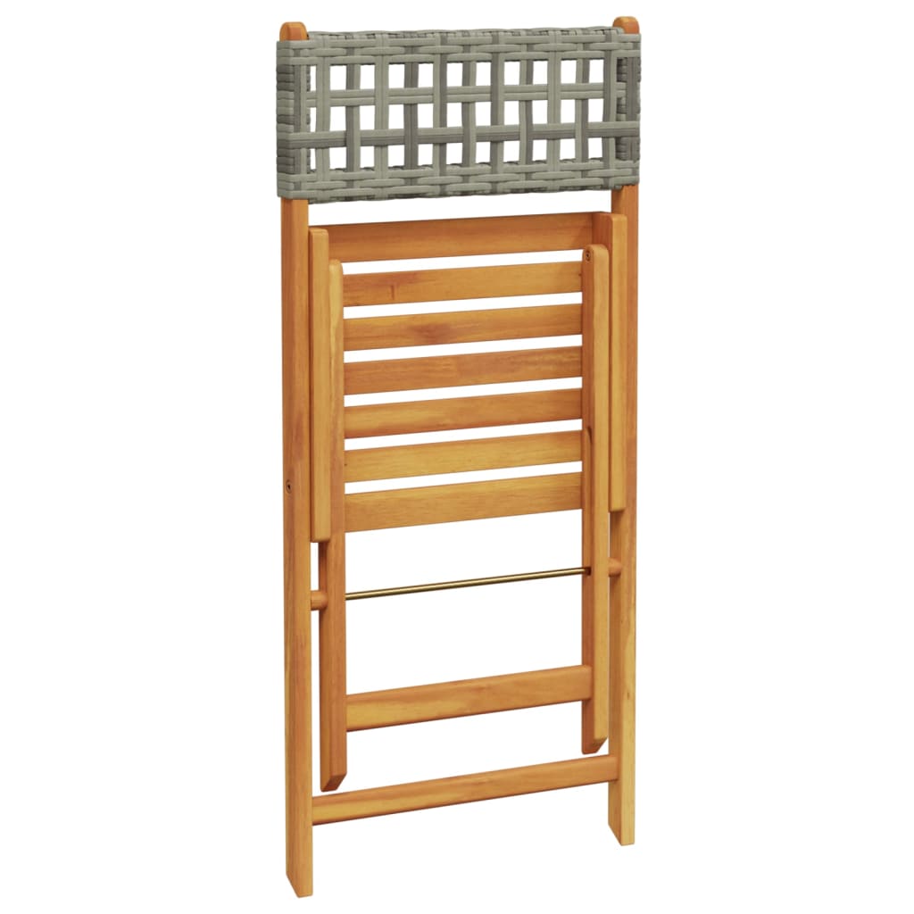 Bistro Set | Grey | Solid acacia wood, PE rattan | Compact | Collapsible