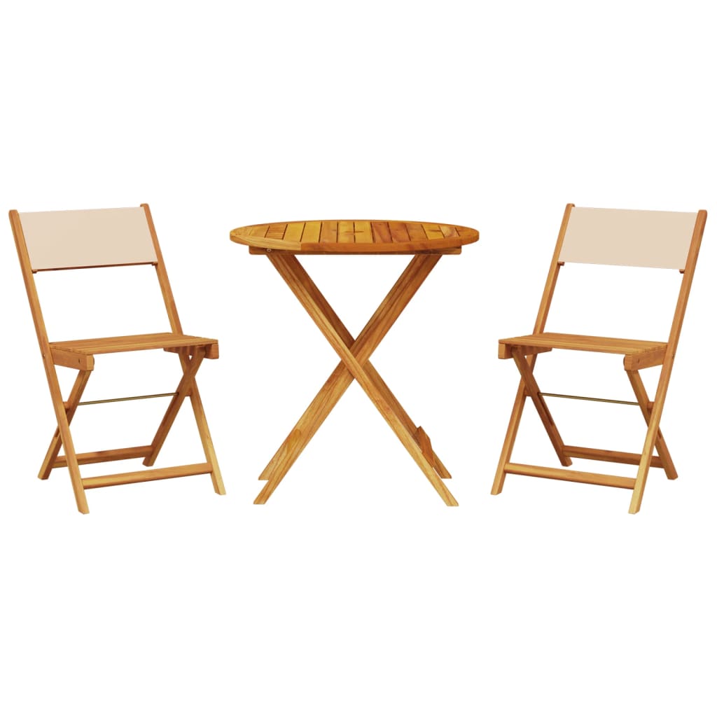 Bistro Set | Beige | Solid Acacia wood | Small | Foldable | Bistro Set