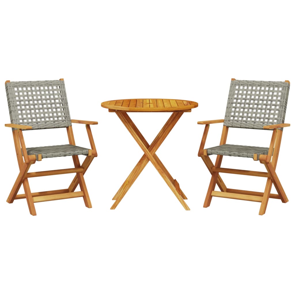 Bistro Set | Grey | Solid acacia wood, PE rattan | 2-seater |  Foldable