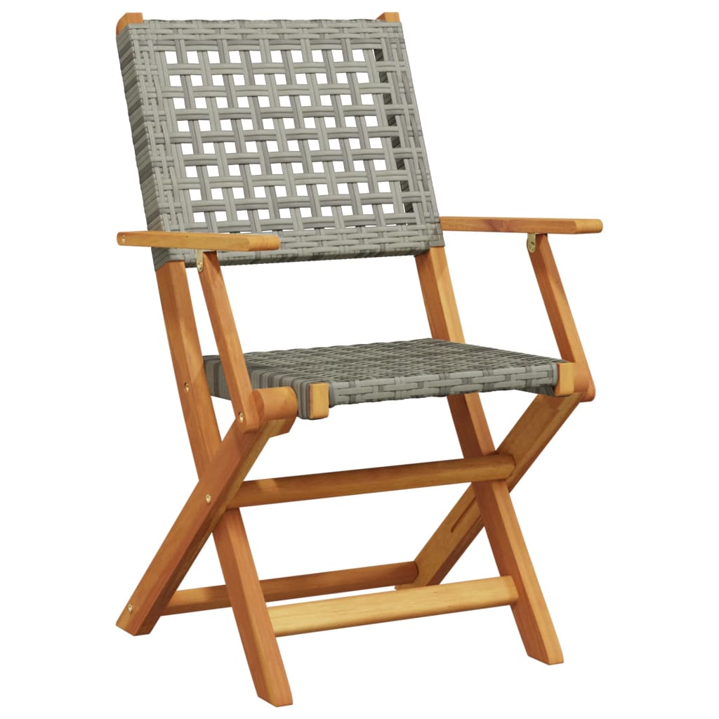 Bistro Set | Grey | Solid acacia wood, PE rattan | 2-seater |  Foldable