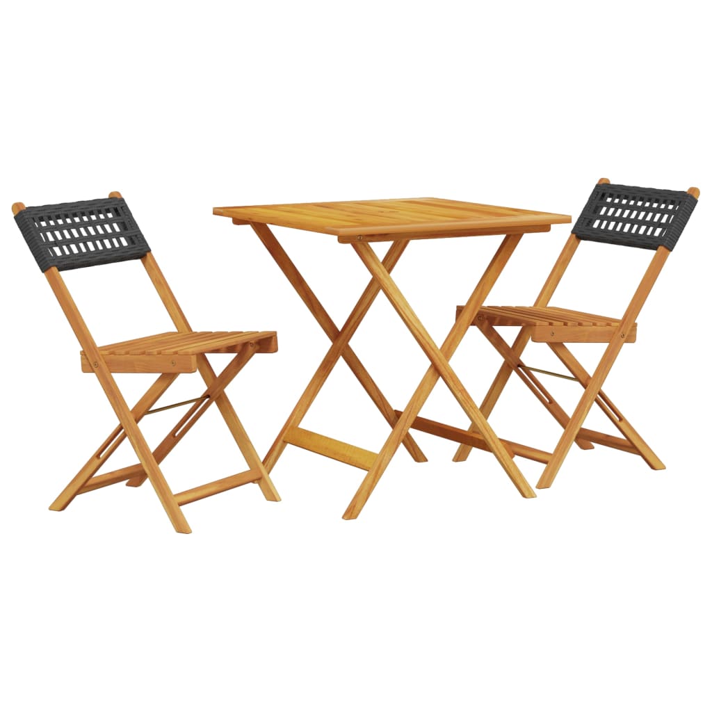 Bistro Set | Black | Solid acacia wood | Compact | Foldable | Bistro Set