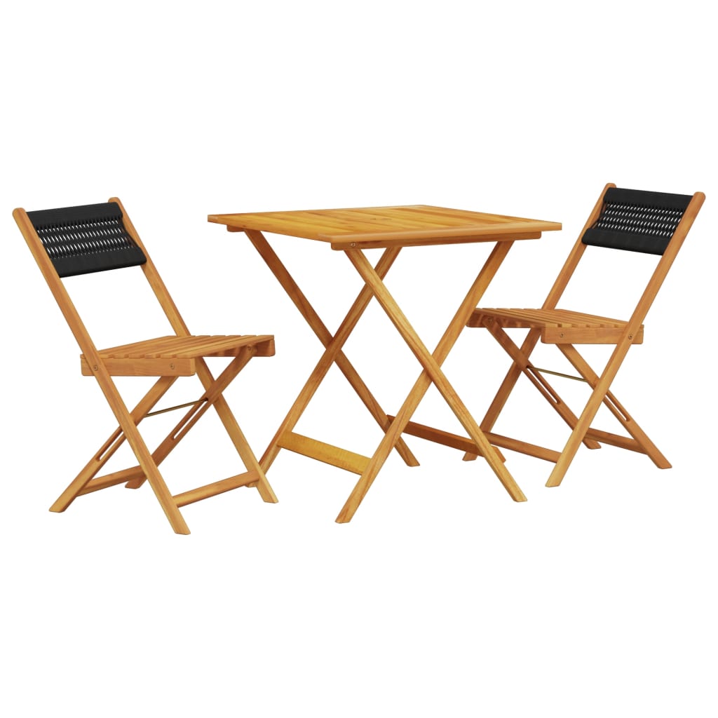 Bistro Set | Black with wooden finish | Solid acacia wood, polypropylene
