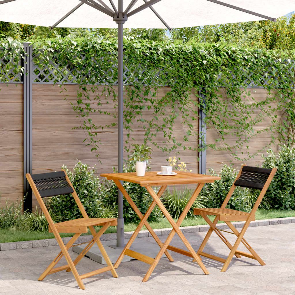 Bistro Set | Black with wooden finish | Solid acacia wood, polypropylene