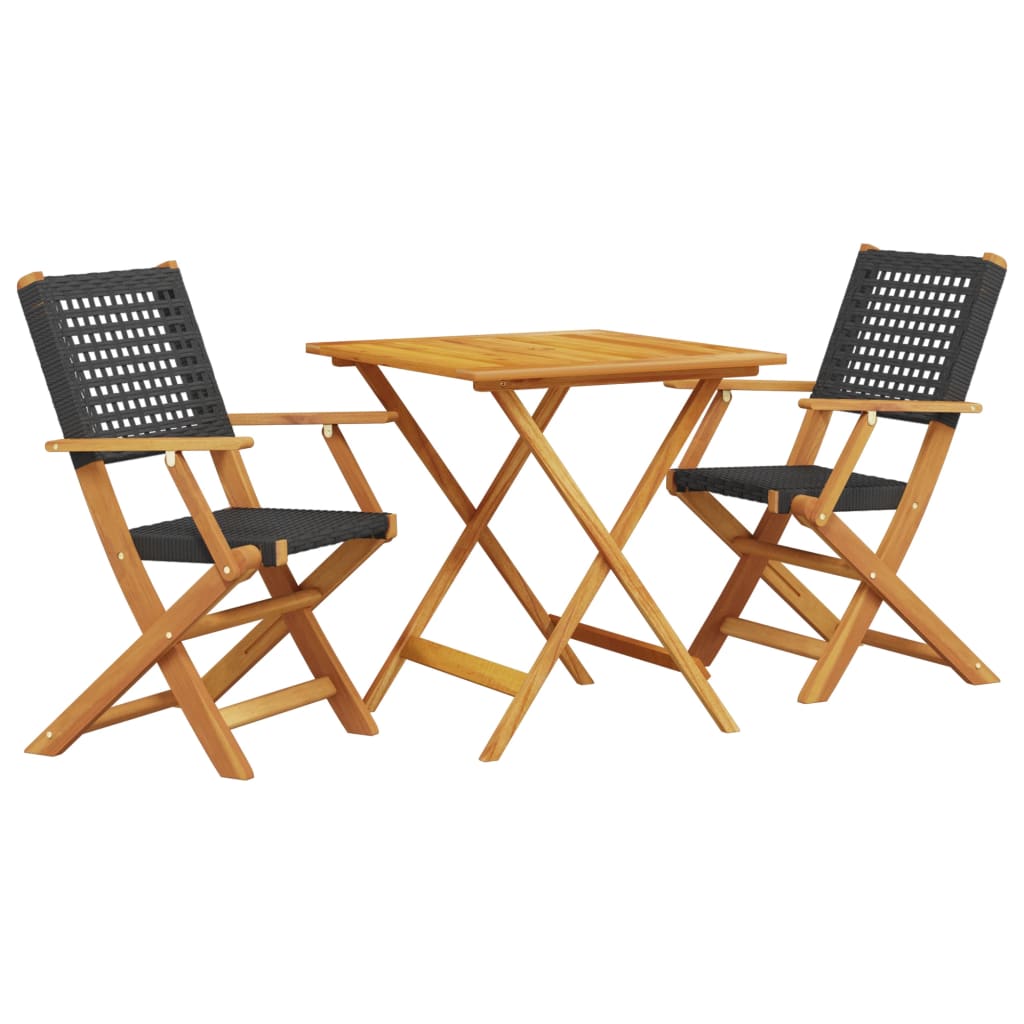 Bistro Set | Black, Brown | Solid acacia wood, PE rattan | Standard