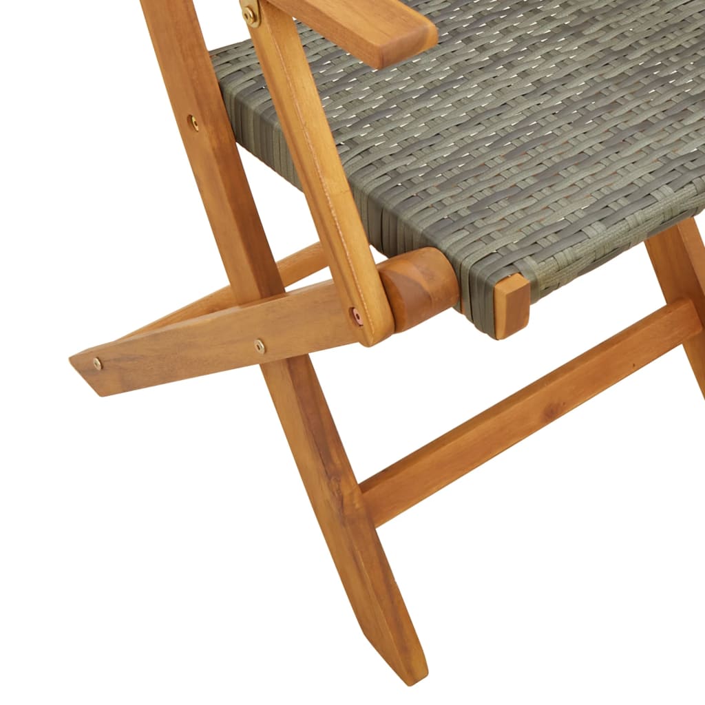 Bistro Set | Grey | Solid acacia wood, PE rattan | 3 Piece | Foldable