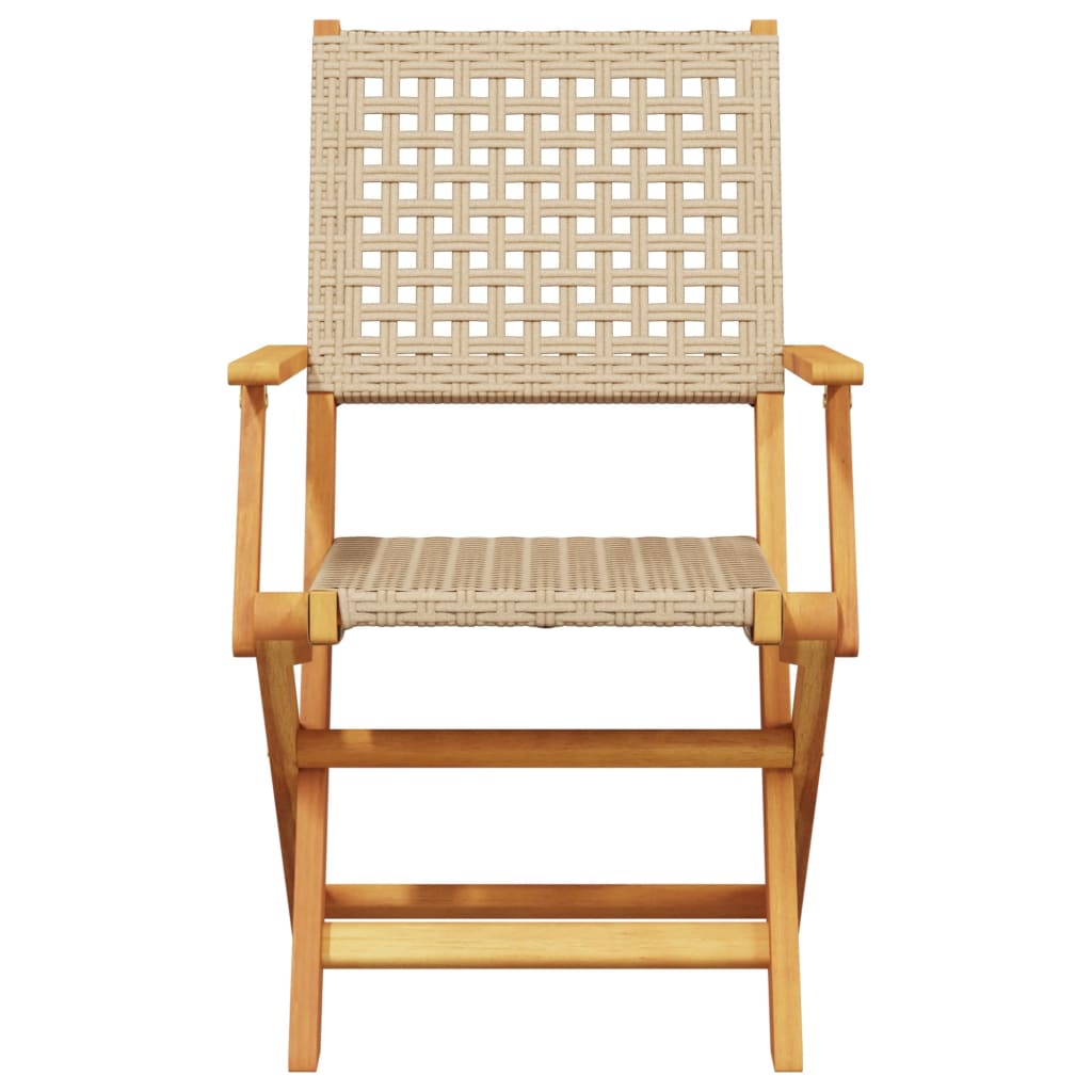 Bistro Set | Beige | Solid acacia wood, Poly Rattan | Compact | Foldable