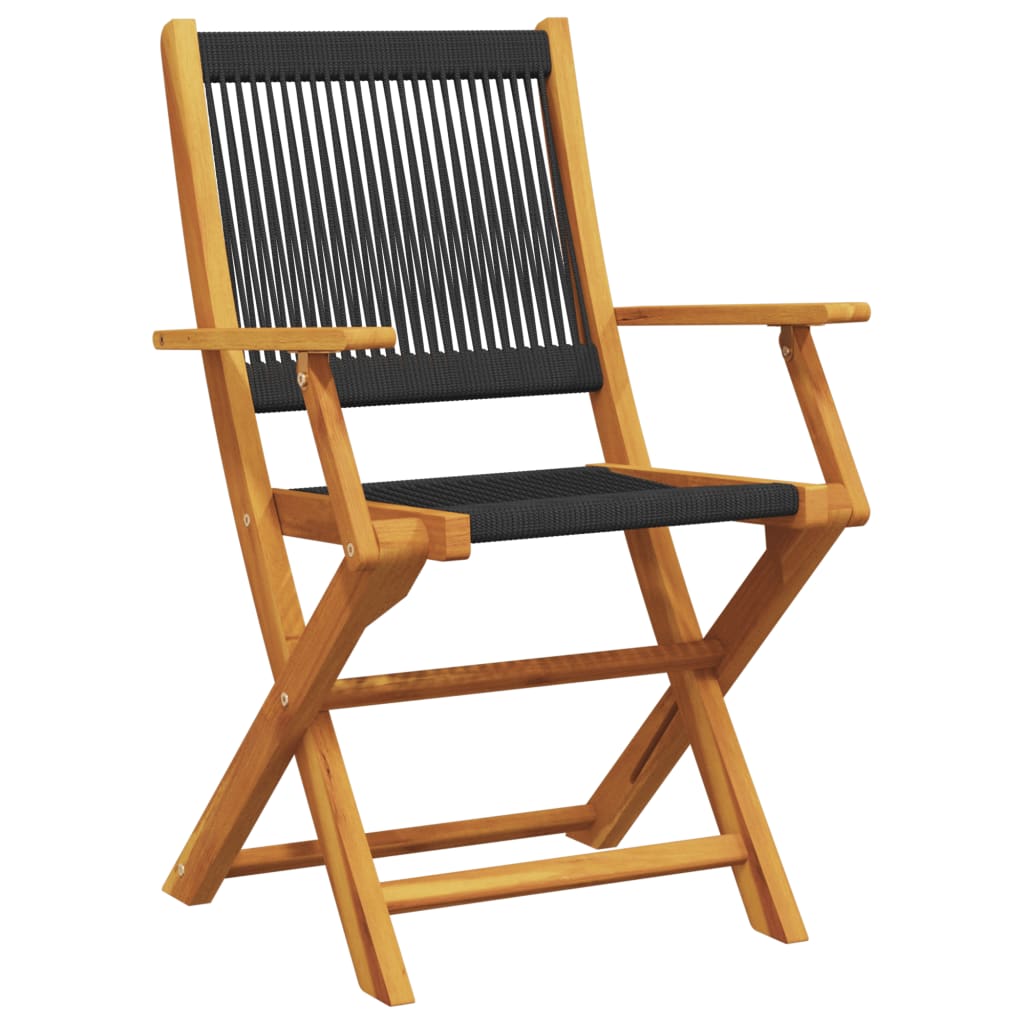 Bistro Set | Black and Natural Wood | Solid Acacia wood and Polypropylene