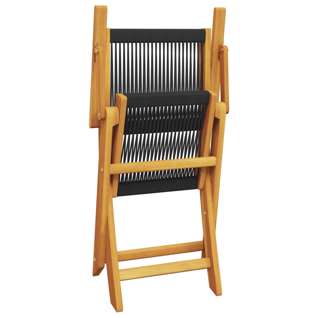 Bistro Set | Black and Natural Wood | Solid Acacia wood and Polypropylene