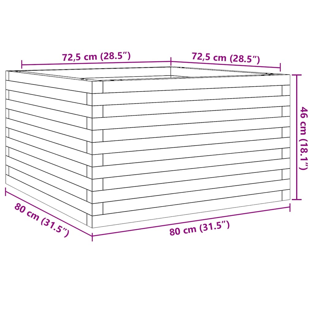 vidaXL Garden Planter Wax Brown 80x80x46 cm Solid Wood Pine