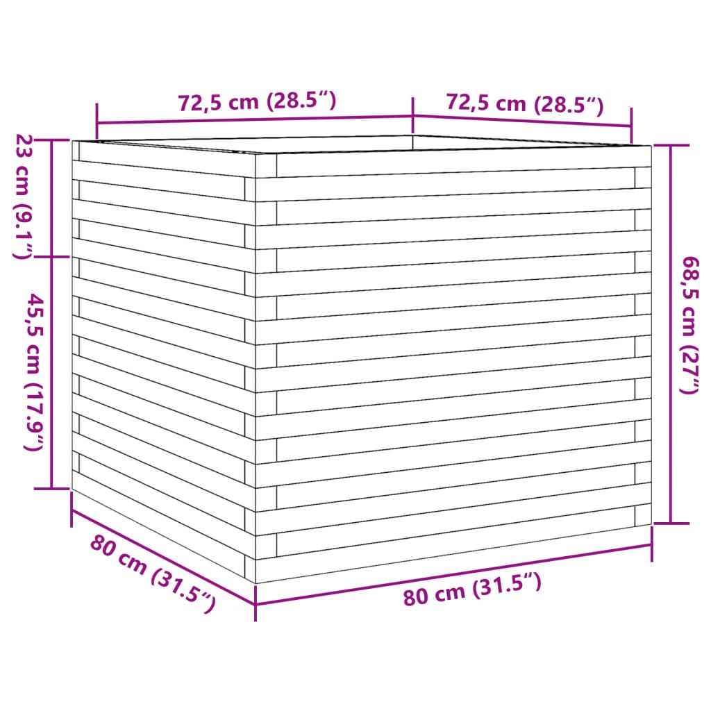 vidaXL Garden Planter Wax Brown 80x80x68.5 cm Solid Wood Pine