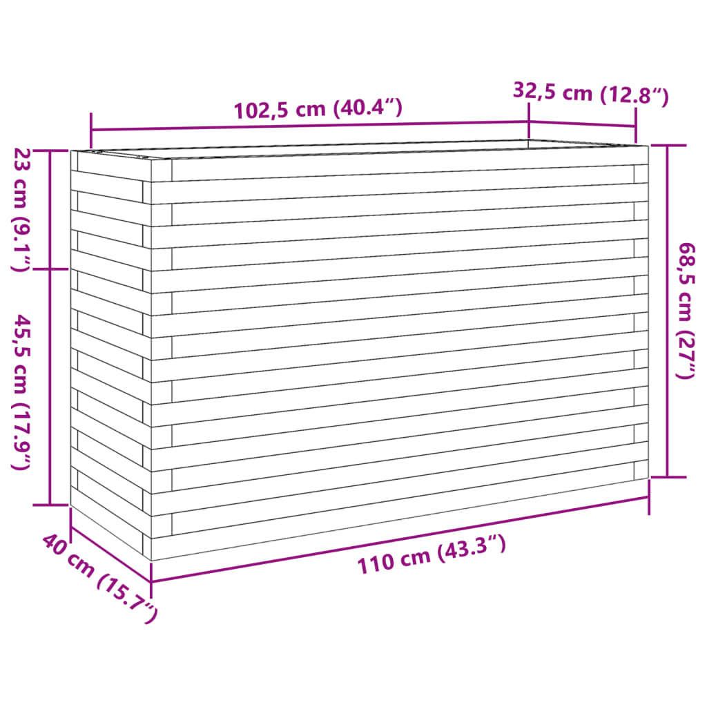 vidaXL Garden Planter White 110x40x68.5 cm Solid Wood Pine