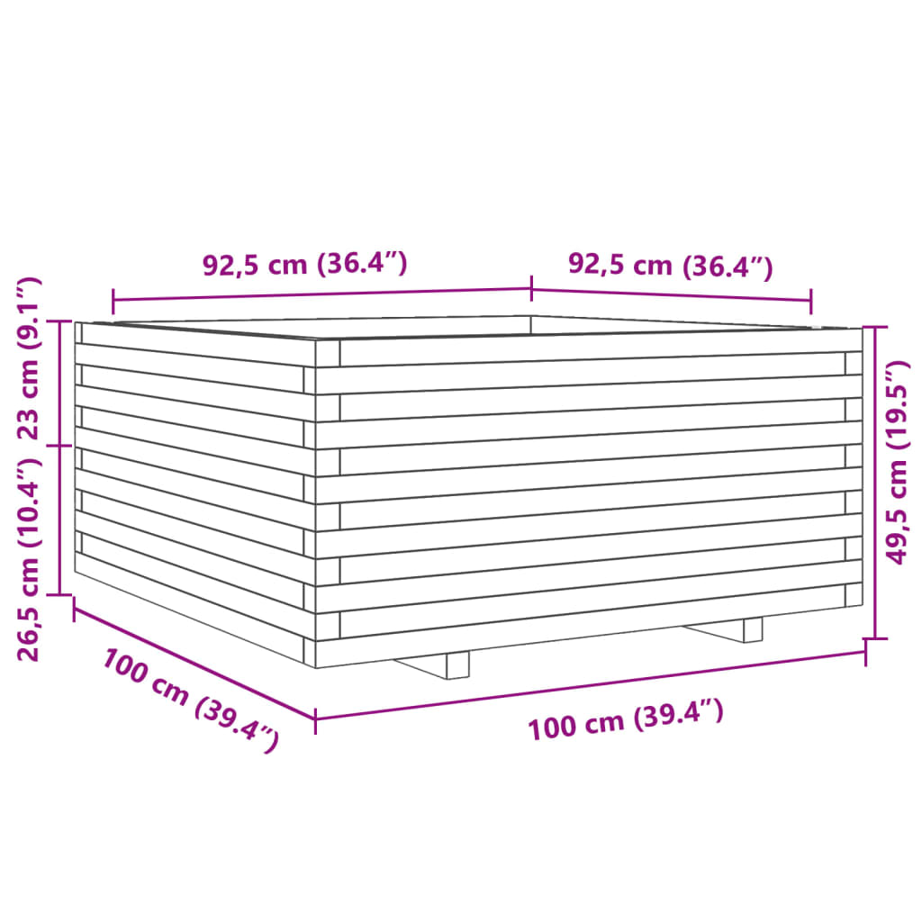 vidaXL Garden Planter 100x100x49.5 cm Solid Wood Douglas