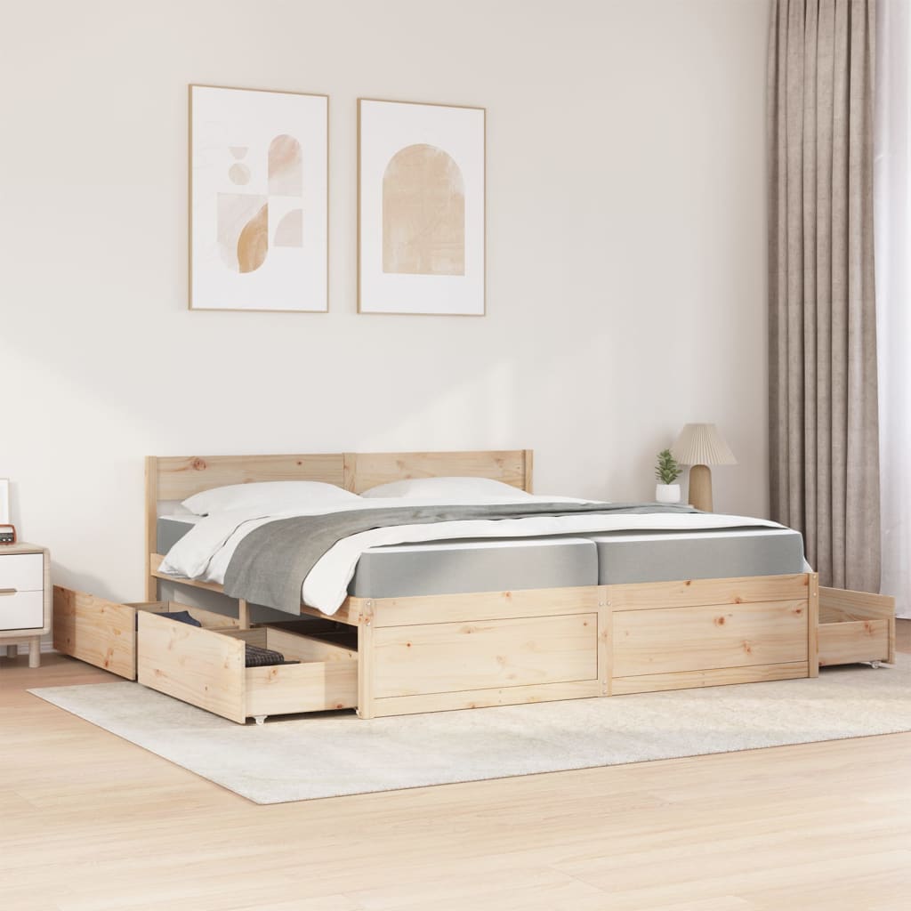 vidaXL Bed with Drawers and Mattress 200x200 cm Solid Wood Pine