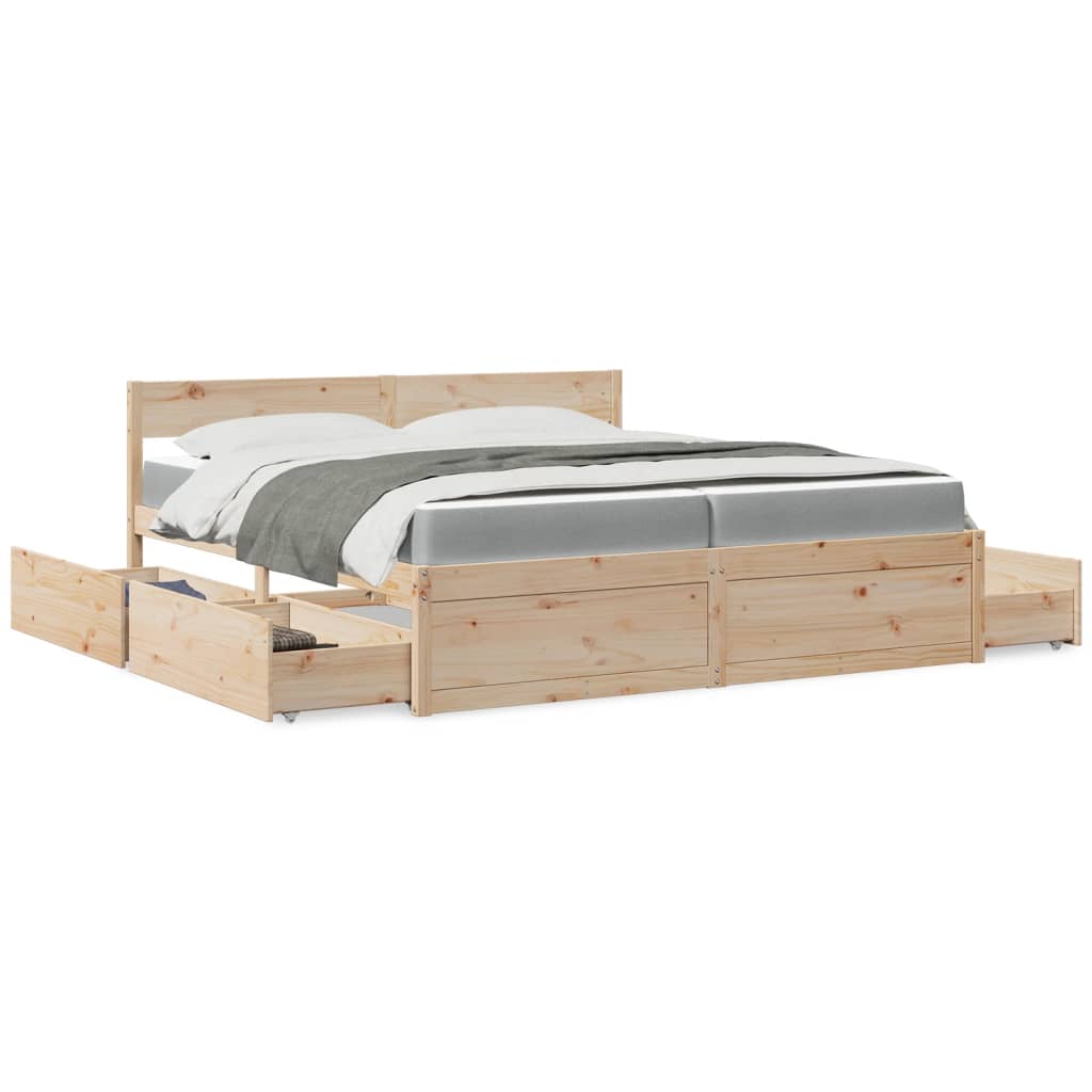 vidaXL Bed with Drawers and Mattress 200x200 cm Solid Wood Pine