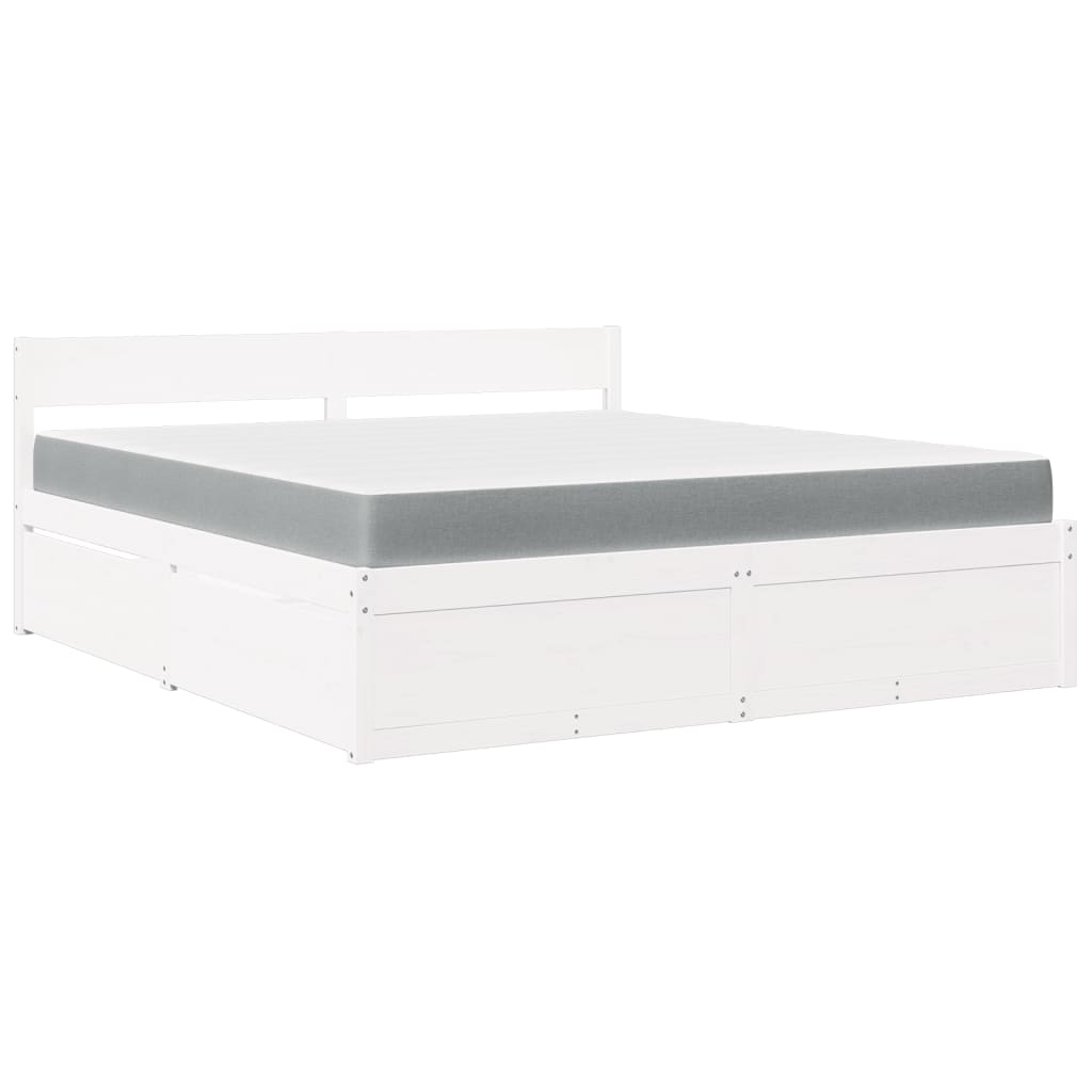 vidaXL Bed with Drawers and Mattress White 180x200 cm Super King Solid Wood Pine