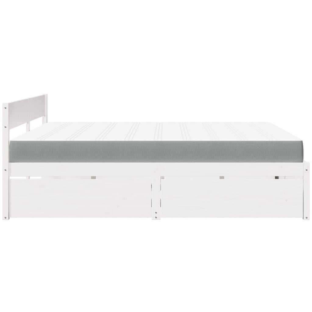 vidaXL Bed with Drawers and Mattress White 180x200 cm Super King Solid Wood Pine