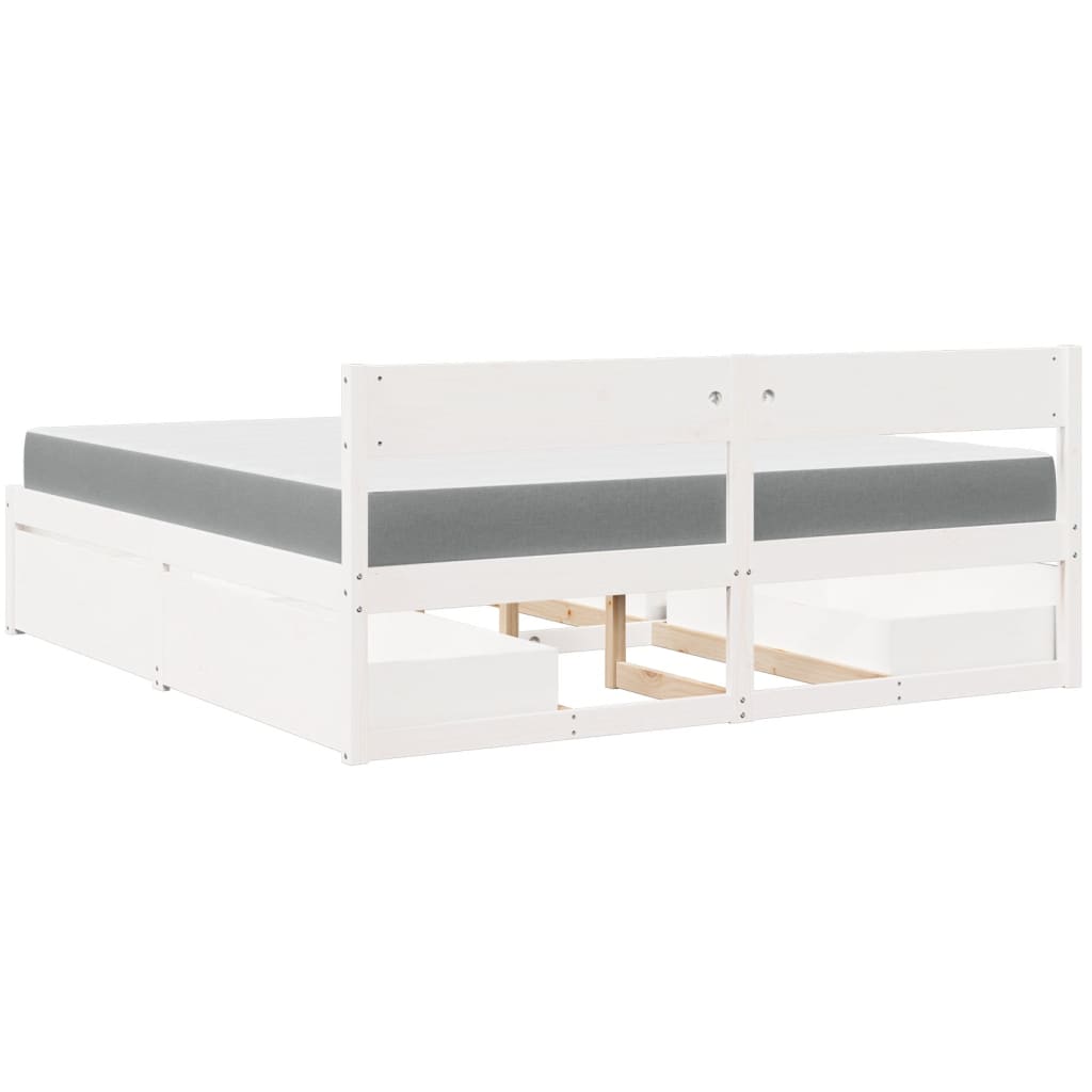 vidaXL Bed with Drawers and Mattress White 180x200 cm Super King Solid Wood Pine