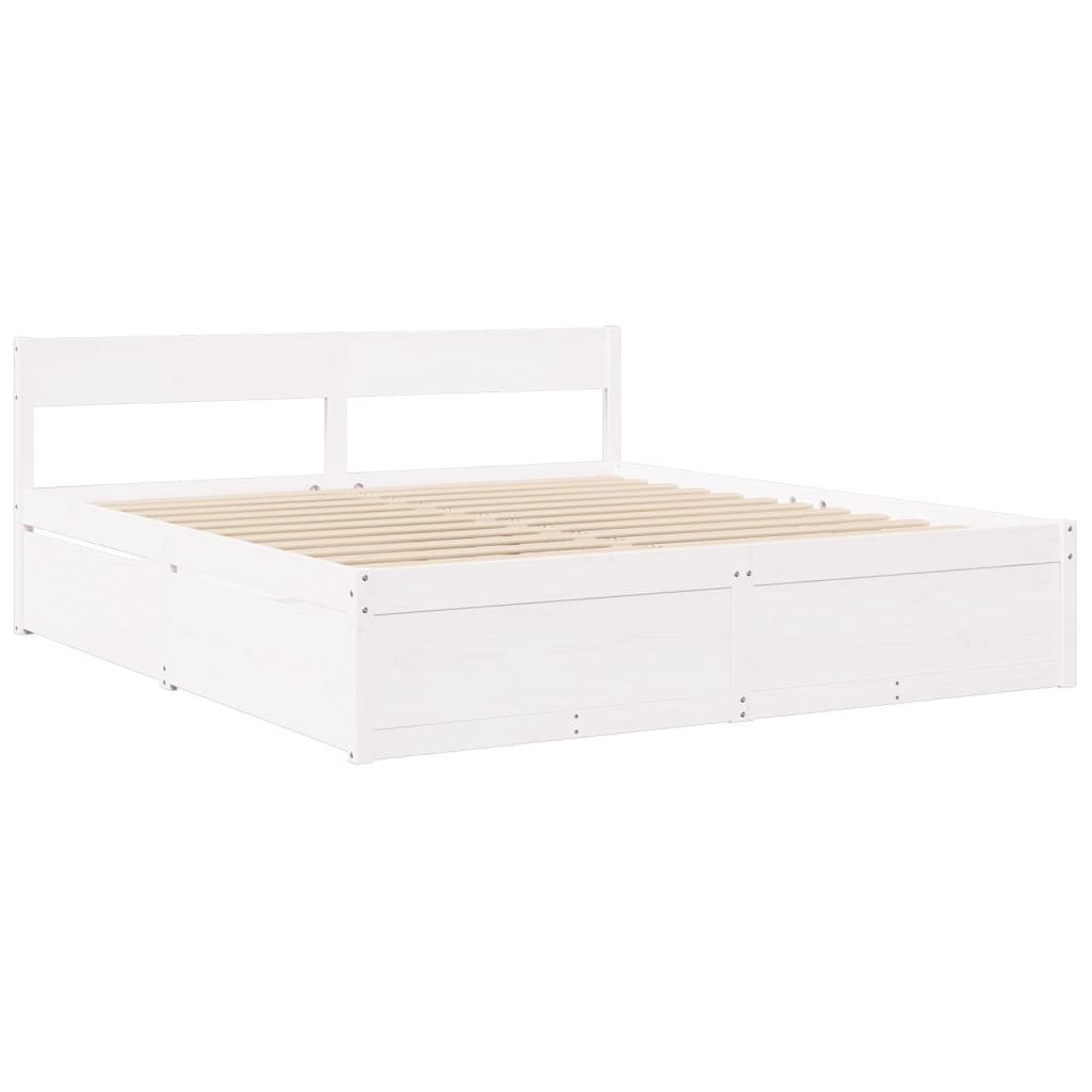 vidaXL Bed with Drawers and Mattress White 180x200 cm Super King Solid Wood Pine