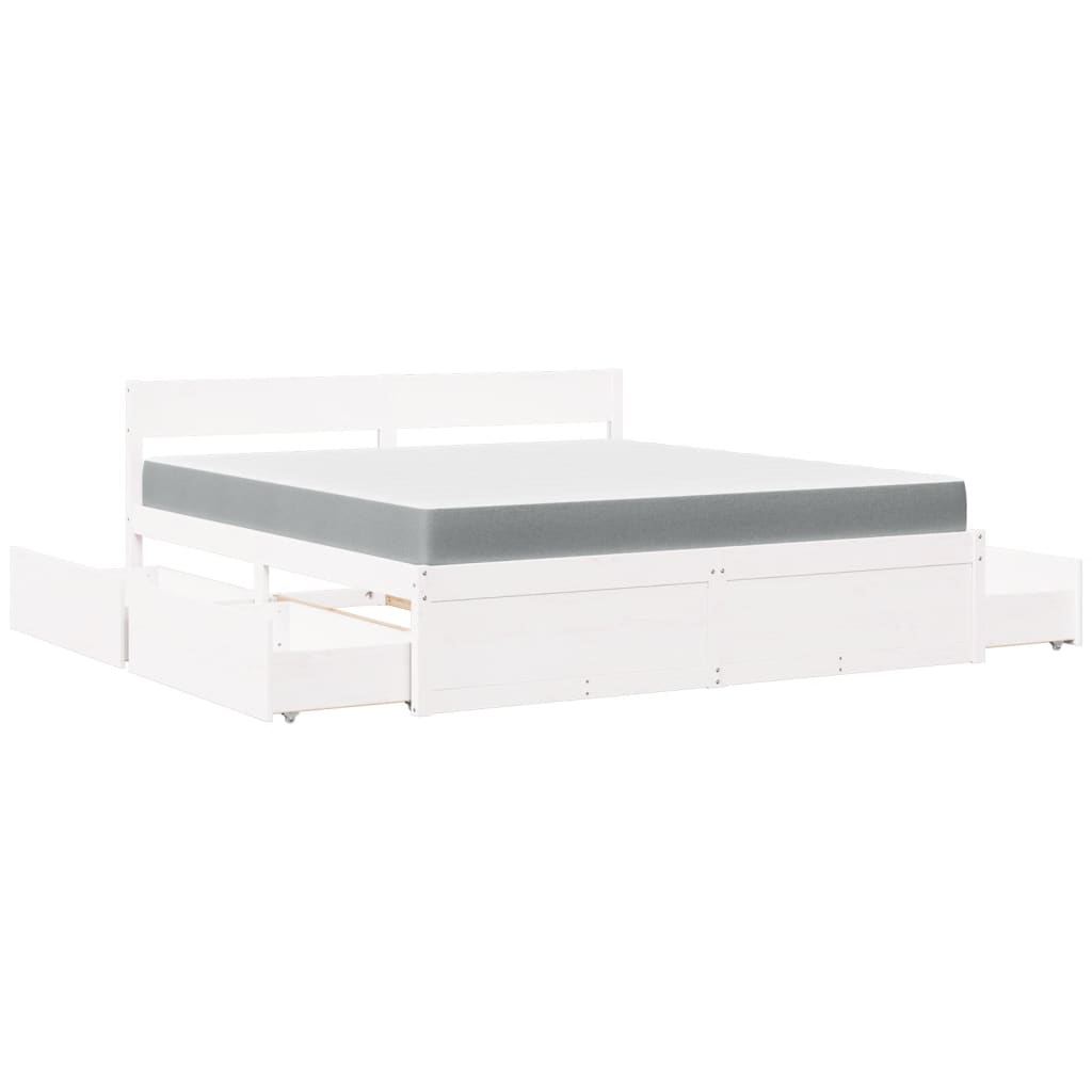 vidaXL Bed with Drawers and Mattress White 180x200 cm Super King Solid Wood Pine